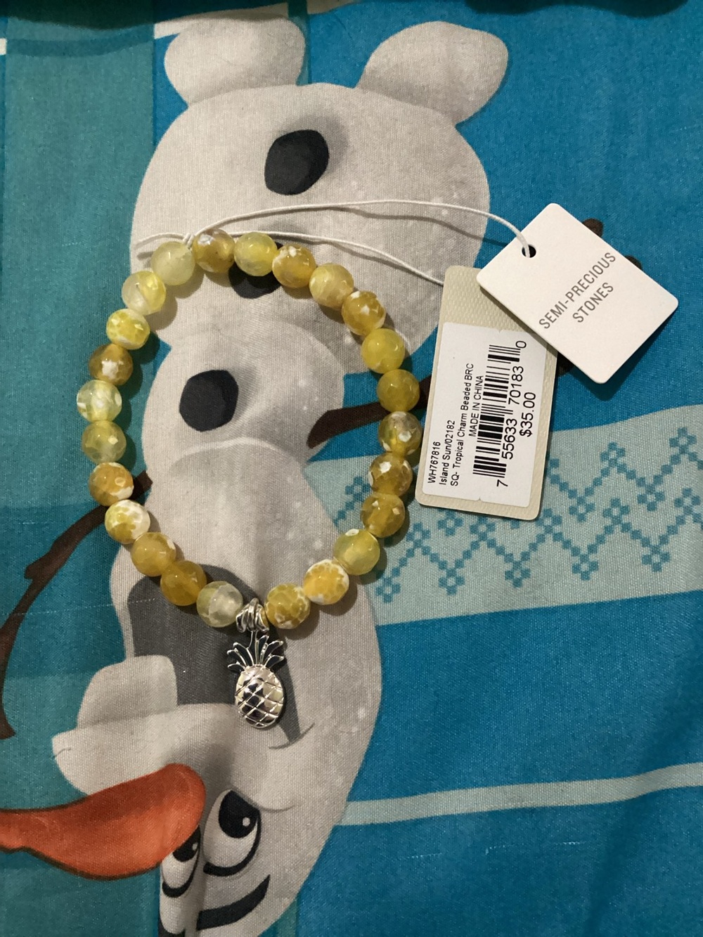 NWT- island sun-Semi-Precious Yellow Beaded Bracelet with Pineapple Charm